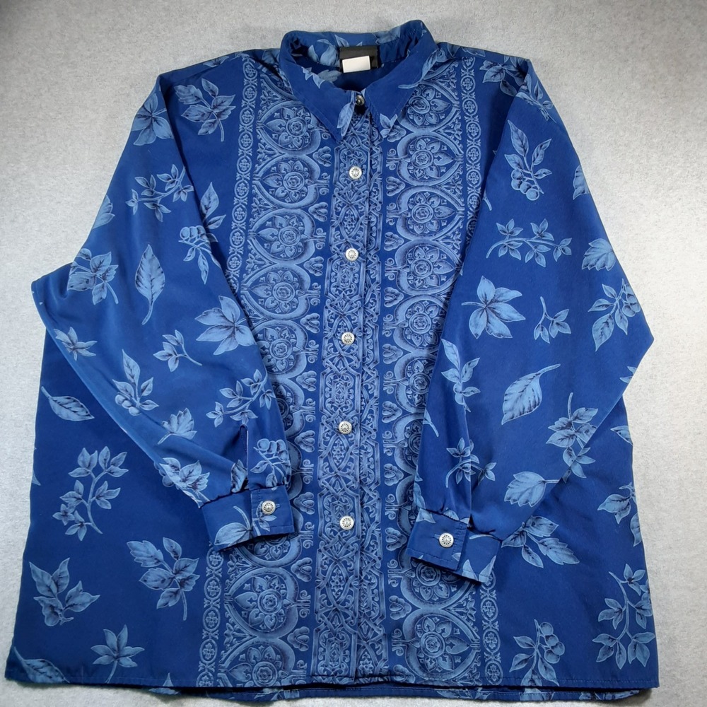 VINTAGE Five Star by Roper Blue Floral Button Down Shirt Womens 3X Made in USA